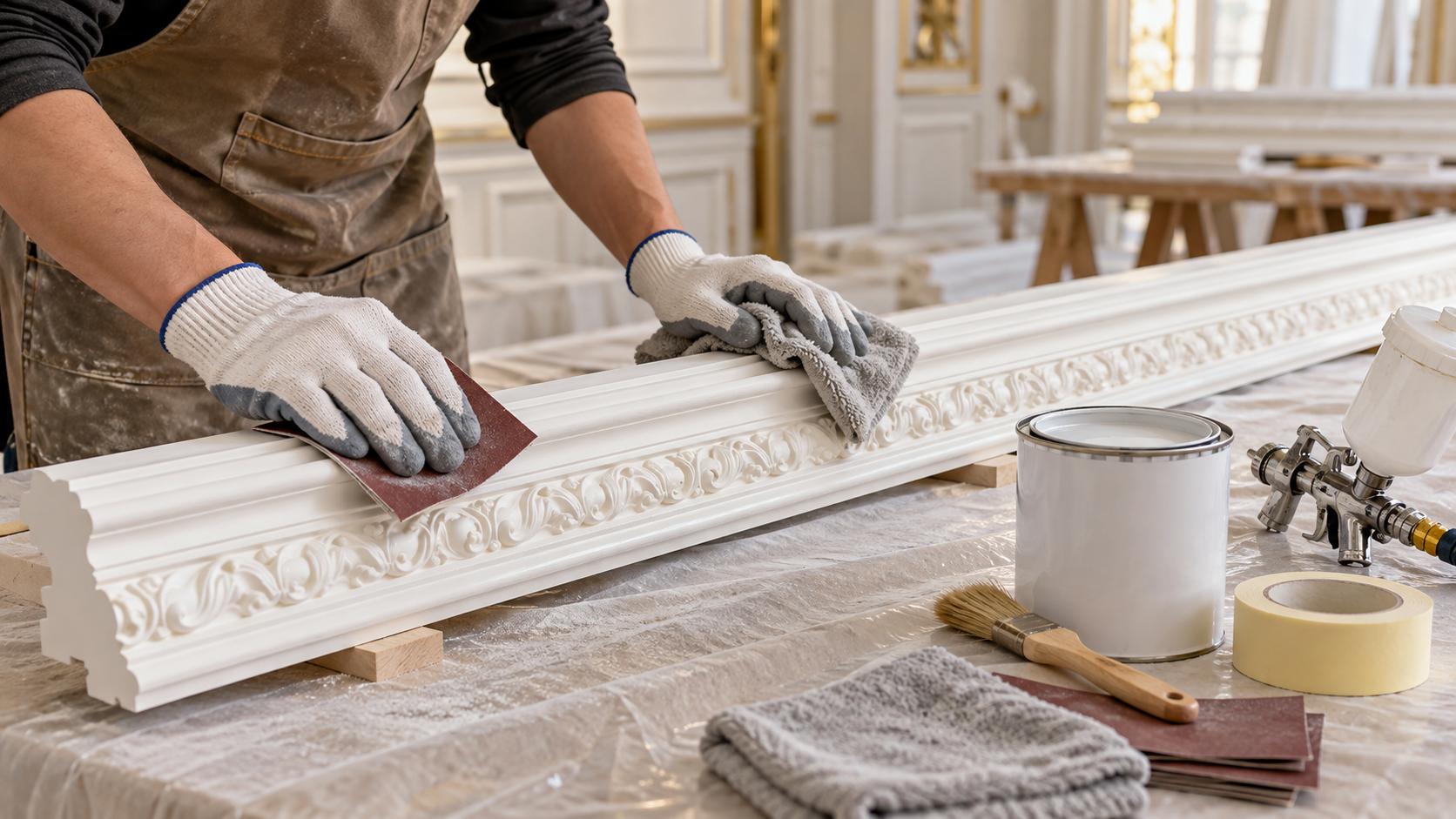 Chuẩn bị bề mặt phào chỉ PU trước khi sơn