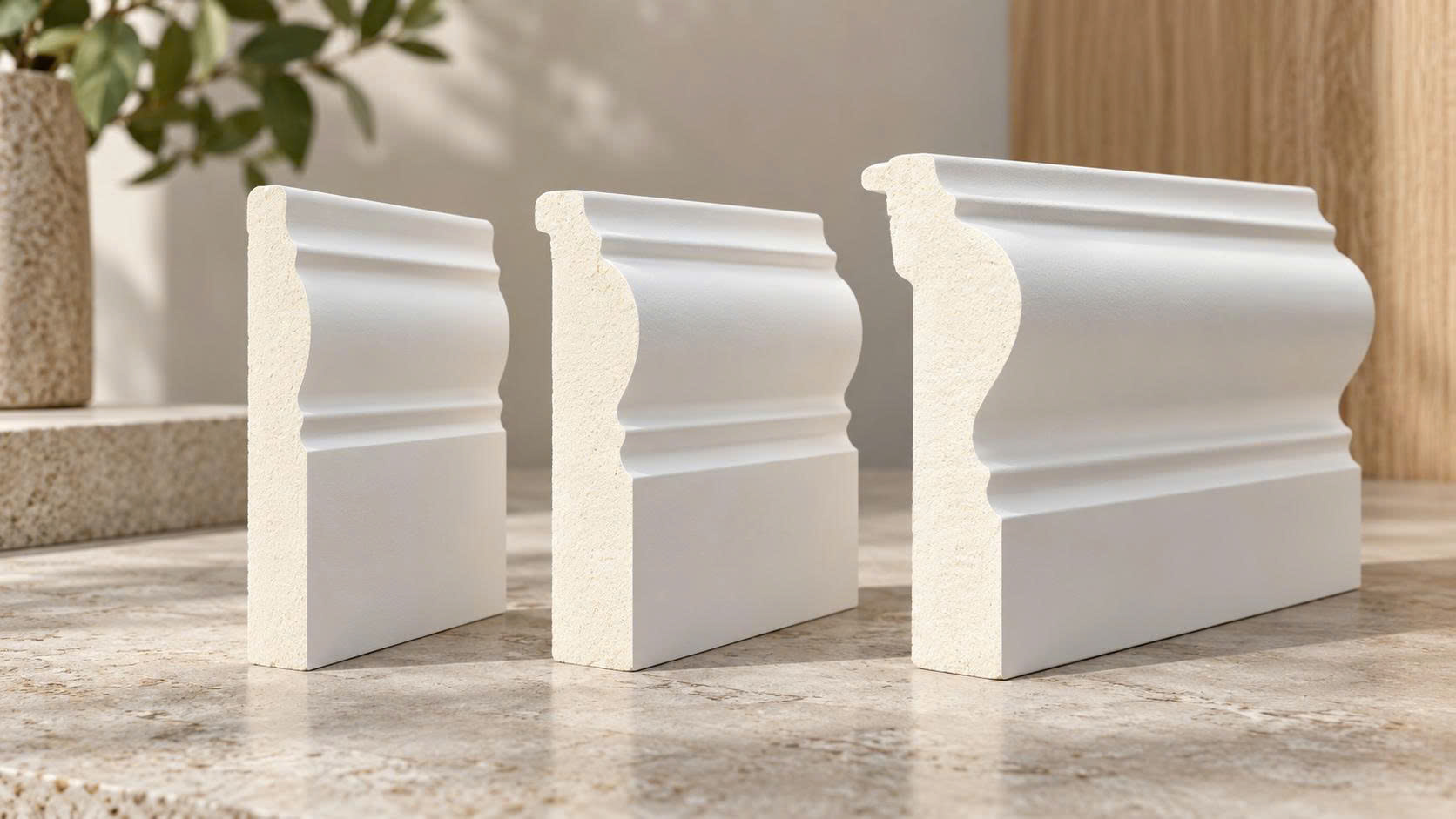 Mặt cắt ba mẫu phào chỉ PU có độ dày khác nhau