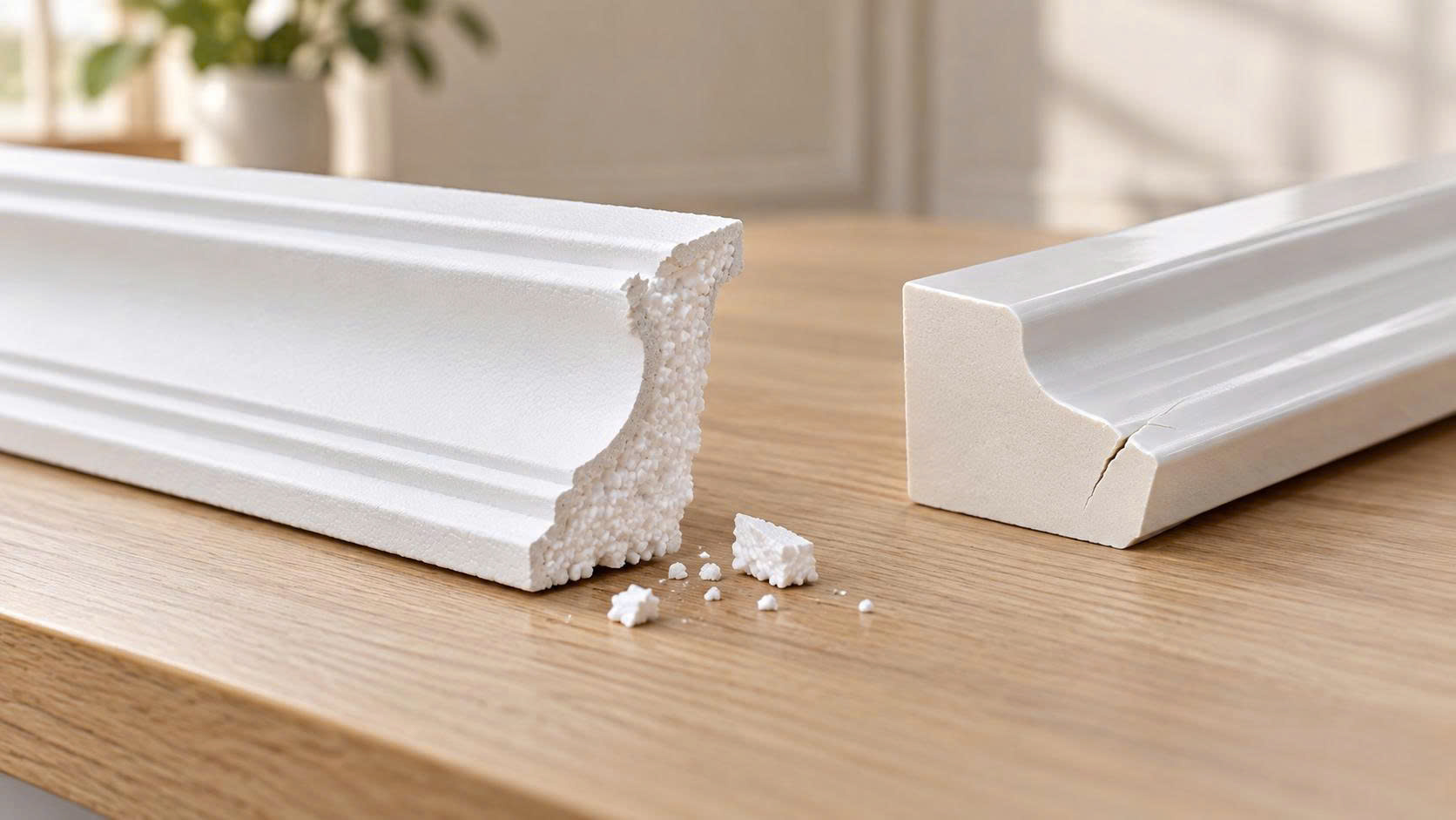 phào EPS bị mẻ cạnh và phào PS đặc bị nứt đầu thanh