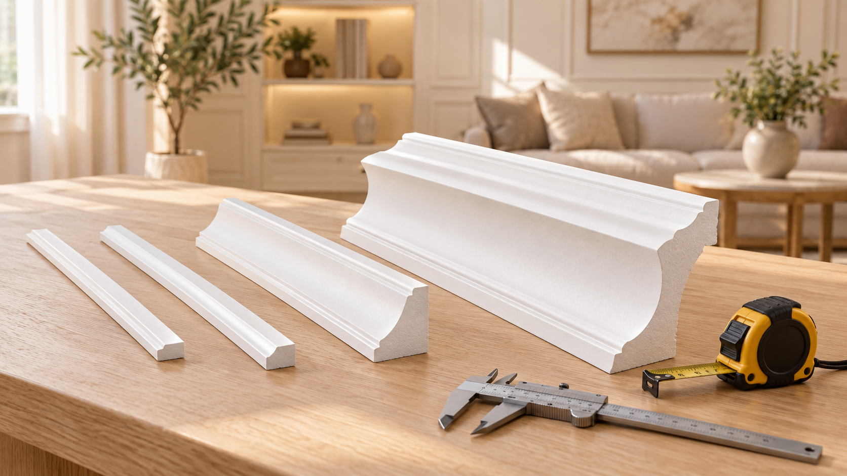 Các mẫu phào chỉ PS nhiều kích thước cùng dụng cụ đo